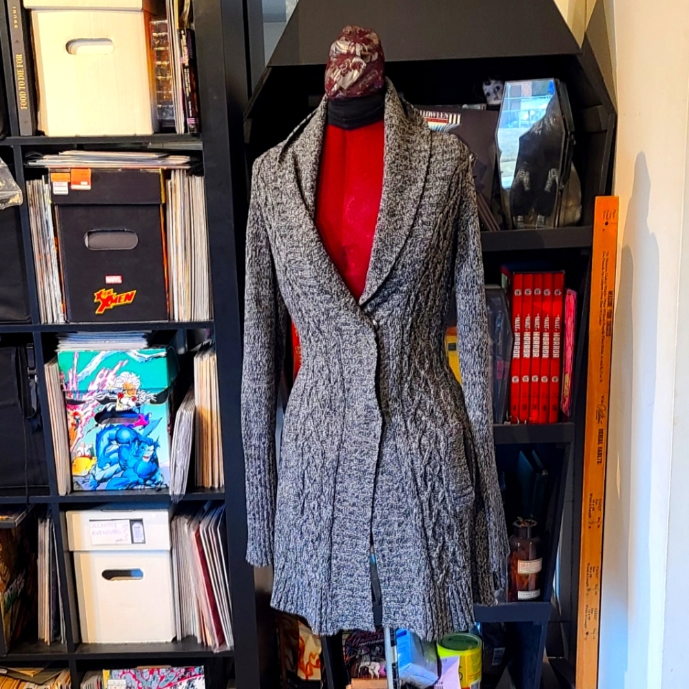 COZY Essential Grey Cable Knit Sweater Cardigan